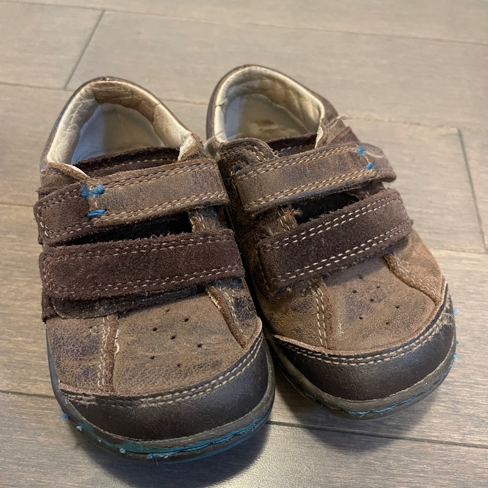 Brown Clarks Kids Shoes with Velcro Straps